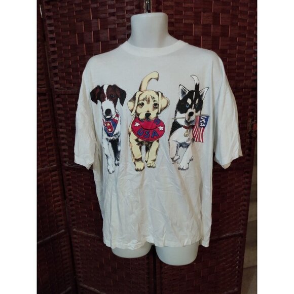 international design group Tops - Women's Dog Print T Shirt Dogs Walking Double Sided Size 24W USA Puppies